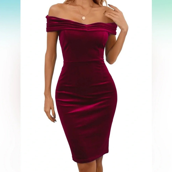 CBR Dresses & Skirts - NWT CBR red velvet off the shoulder bodycon mini dress medium